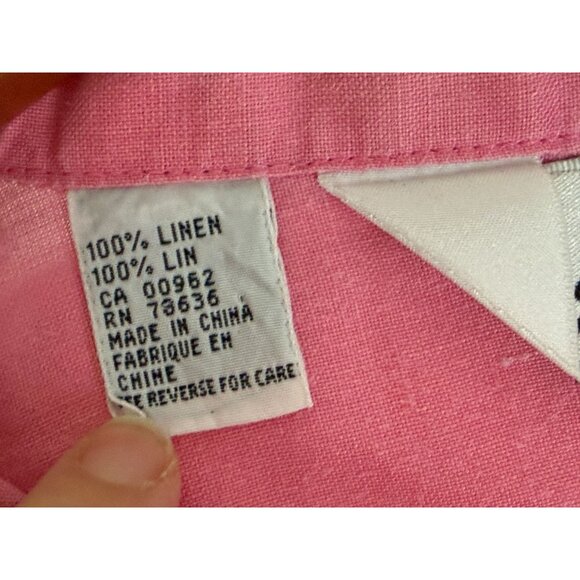 Essay 100% Linen Tunic Vintage-Inspired Pink Button-Up Shirt Oversized - Picture 4 of 10